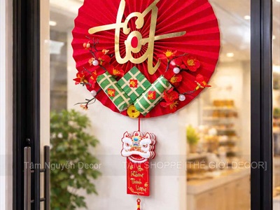 Quạt giấy nhung xịn có nếp Vàng Đỏ [Nhiều cỡ - Cao cấp] QUAT-09